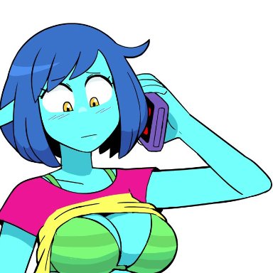 lewdlemage, belly button, belly kicking, belly noise, belly noises, belly sounds, big belly, big breasts, blue hair, blue skin, english dialogue, fetal movement, green bra, green panties, huge belly