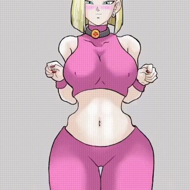 dragon ball, android 18, eddigitart, 1girls, blonde, blonde female, blonde hair, blonde hair female, blue eyes, bouncing ass, bouncing breasts, cameltoe, cleavage, curvy, erect nipples