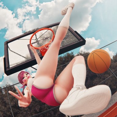 overwatch, d.va, archon gen, 1girls, ass, ass focus, ballin, basketball, basketball hoop, big ass, bottomwear, dat ass, female, female only, hair