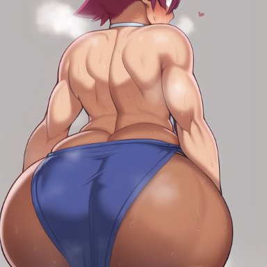 nai diffusion, stable diffusion, ass focus, big ass, big butt, elf ears, fit female, from behind, huge ass, loincloth, muscular, steaming body, sweaty, thick ass, thick thighs