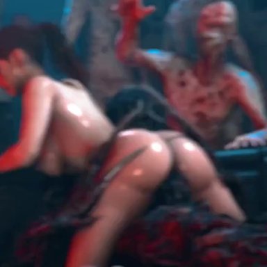 capcom, resident evil, claire redfield, molded, 26regionsfm, 1girls, ass, completely nude, cowgirl position, female, interspecies, male, male/female, monster, naked