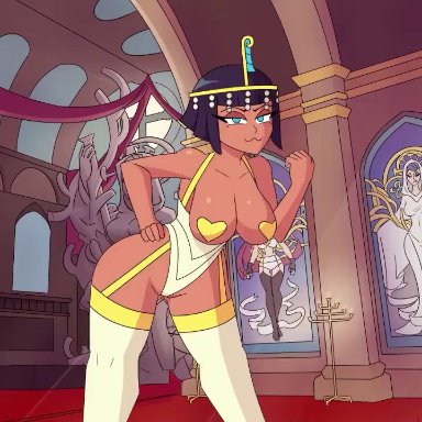 skullgirls, eliza (skullgirls), big ass, big breasts, big butt, bikini, blowing kiss, breasts, cameltoe, dark-skinned female, dark skin, egyptian, egyptian clothes, egyptian female, egyptian headdress