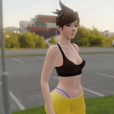 overwatch, tracer, vulpeculy, 1girls, female, naked, nude, outside, public, public nudity, 3d, animated, blender, meme, mp4