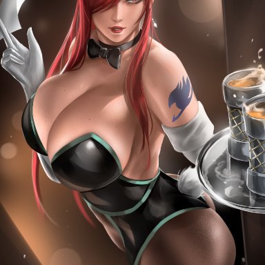fairy tail, erza scarlet, wtparadise, 1girls, big breasts, breasts, dress, female, female only, hair over one eye, solo
