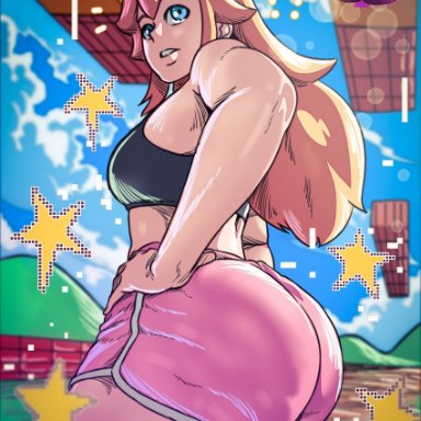 mario (series), nintendo, super mario bros., princess peach, d-art, 1girls, armpits, ass, big breasts, blond hair, blonde hair, blue eyes, bra, breasts, bubble butt