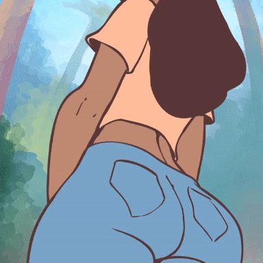 disney, lilo and stitch, nani pelekai, cptboobhat, 1girls, anus, ass, back view, big ass, bouncing ass, brown hair, clothed, dark-skinned female, dat ass, female