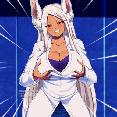 my hero academia, miruko, rumi usagiyama, jadenkaiba, 1girls, big breasts, breasts, bunny ears, eye contact, female, female focus, female only, grabbing own breast, long hair, looking at viewer