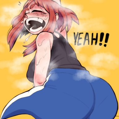 my hero academia, ochako uraraka, dumpiwumpi (artist), 1girls, ass, big ass, breasts, brown hair, large breasts, pantylines, short hair, sweat