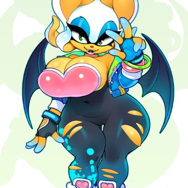 sonic (series), splatoon, inkling, rouge the bat, krokobyaka, 1girls, anthro, bat wings, big breasts, breasts, eyeshadow, fangs, female, female focus, female only