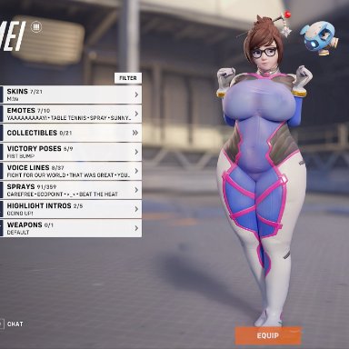 overwatch, d.va, d.va (cosplay), mei (overwatch), snowball (overwatch), fugtrup, 1girls, big breasts, chubby, chubby female, game mechanics, glasses, hair, hair bun, hair ornament