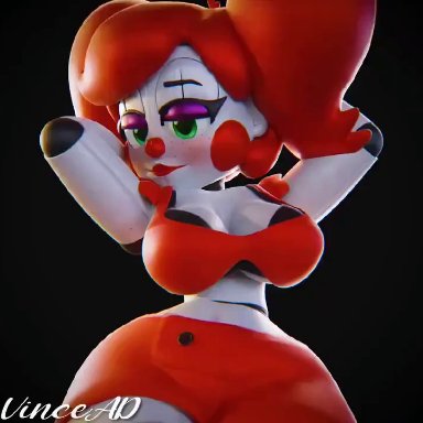 five nights at freddy's, fnaf, sister location, baby (fnafsl), circus baby, circus baby (fnaf), big ass, big breasts, big butt, black bra, bra, exposed breasts, exposed nipples, green hair, hands behind head