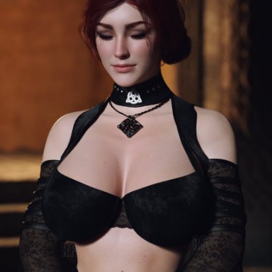 cd projekt red, the witcher, the witcher (series), the witcher 3: wild hunt, triss merigold, rude frog, 1girls, big ass, big breasts, breasts, cleavage, female, female only, green eyes, large breasts