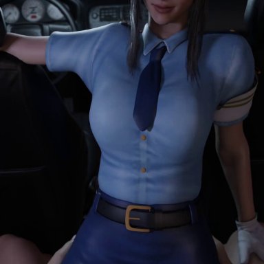 final fantasy, final fantasy xv, square enix, aranea highwind, lazyprocrastinator, athletic female, car, car sex, human, light-skinned male, police uniform, skirt, 3d, animated, tagme