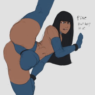 nickelodeon, the legend of korra, desna, muffynbunarts, 1boy, ass, bangs, big ass, big penis, blue eyes, bulge, choker, clothes, dark skin, femboy