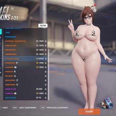 overwatch, overwatch 2, mei (overwatch), fugtrup, 1girls, areola, areolae, bare shoulders, barefoot, big breasts, bikini, breasts, brown hair, chubby, chubby female