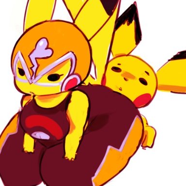 nintendo, pokemon, generation 1 pokemon, generation 2 pokemon, pichu, pikachu, pikachu libre, kiseff, !, :0, @ @, ambiguous gender, arms behind head, ass focus, big ass