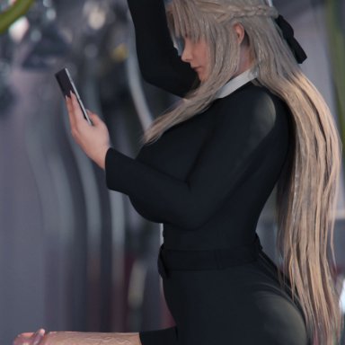 final fantasy, final fantasy vii, final fantasy vii remake, square enix, ifalna, zeroshimi, 1futa, big penis, blonde hair, bottomless, clothed, clothing, erection, futa only, futanari