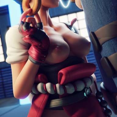 blizzard entertainment, overwatch, overwatch 2, kiriko (overwatch), junkerz, 1boy, 1girls, :&gt;=, areolae, asian, asian female, balls, blowjob, blowjob face, breast grab