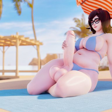 overwatch, mei (overwatch), garean, 1futa, balls, big breasts, breasts, erection, futa only, futanari, huge cock, large breasts, penis, solo, testicles