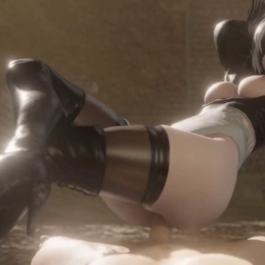 nier, nier: automata, nier (series), yorha 2b, lazyprocrastinator, 1boy, 1boy1girl, 1girl, 1girl1boy, 1girls, android, android girl, areolae, arms up, armwear