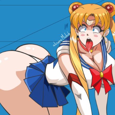 bishoujo senshi sailor moon, sailor moon, usagi tsukino, alcione, 1girls, ahe gao, big ass, big breasts, blonde hair, blue eyes, choker, circlet, cleavage, female, female only