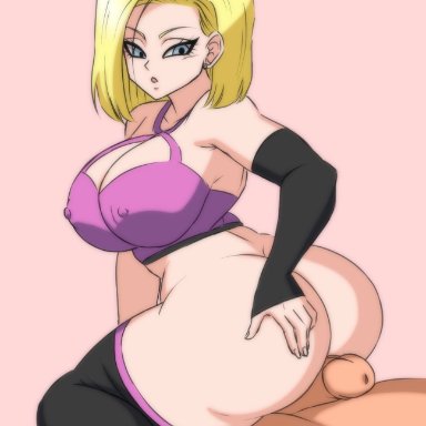 dragon ball, dragon ball z, shounen jump, android 18, vegeta, darwaarts, 1boy, 1girls, armwear, ass, big ass, big breasts, big butt, blonde hair, blue eyes