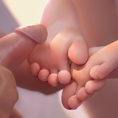 original, ririko (fhnngririko), barefoot, close-up, erection, feet, foot fetish, penis, soles, toes, realistic, signature, uncensored