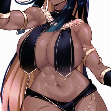 original, anput (bladechan28), bladechan28, 1girls, abs, black hair, blonde hair, breast curtains, clothed, clothing, confident, dark-skinned female, dark skin, female, female only