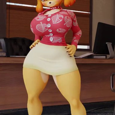 animal crossing, nintendo, isabelle (animal crossing), dividebyzero, 1girls, big breasts, breasts, female, furry, thick thighs, thighs, wide hips, 2022, animated, tagme