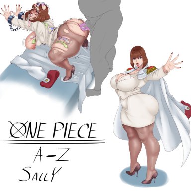 one piece, shounen jump, original character, sunnysundown, 1boy, 1girls, against wall, ass, bangs, bent over, big ass, big breasts, big butt, big penis, blush