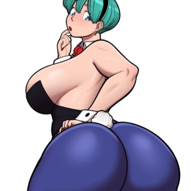 dragon ball, bulma briefs, mrpotatoparty, 1girls, big ass, big butt, blue hair, bubble ass, bubble butt, bursting breasts, fat ass, huge ass, huge butt, large breasts, long hair