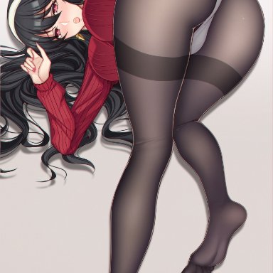 spy x family, yor briar, manna (pixiv8805037), 1girls, ass, ass focus, big breasts, black hair, black pantyhose, blush, breasts, dark hair, female, female only, headwear