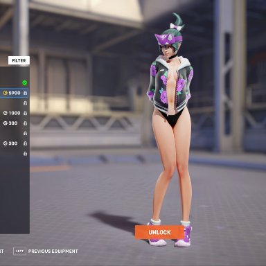 overwatch, overwatch 2, kiriko (overwatch), dimethar, 1girls, breasts, clothed, clothing, female, gameplay mechanics, green hair, horny, hud, light-skinned female, light skin