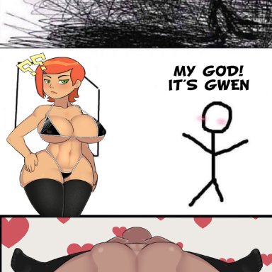 ben 10, gwen tennyson, steca, thelazyart, anus, female, instant loss, male, mating press, penis, sex, thighhighs, vaginal penetration, vaginal sex, meme