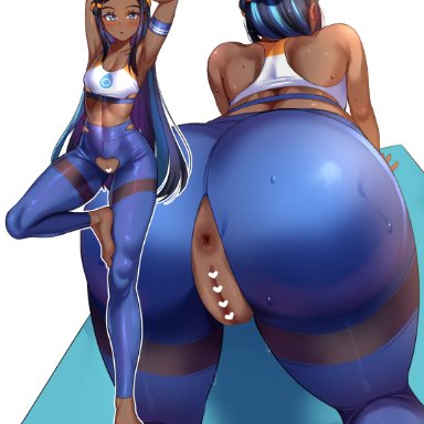 game freak, nintendo, pokemon, pokemon (game), pokemon ss, nessa (pokemon), toin (koto54576897), 1girls, anus, armpits, ass, big ass, big butt, blue eyes, blue hair