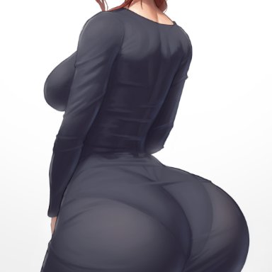 chainsaw man, makima (chainsaw man), superbusty, 1girls, ass, ass expansion, back, back view, breasts, bubble butt, clothed, clothed female, female, hips, huge ass