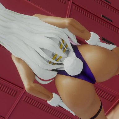 my hero academia, miruko, rumi usagiyama, kishi, 1girl, animal ears, ass, ass shake, bare shoulders, dark-skinned female, dark skin, female, female only, from behind, huge ass