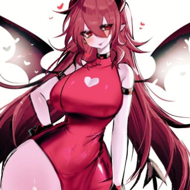 friday night funkin, girlfriend (friday night funkin), usa37107692, 1girls, big breasts, boob window, bracelet, collar, curvy, demon girl, gloves, hand on hip, heart, horns, long hair