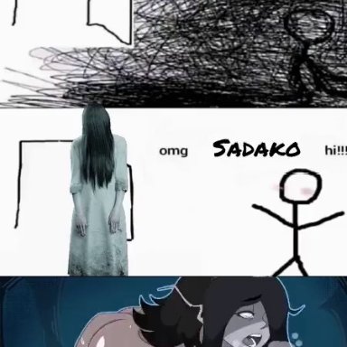 sadako yamamura, samara morgan, yamamura sadako, 0cyclop, black hair, crap art, doggy style, from behind, long hair, ring, animated, meme, omg hi!, tagme, video