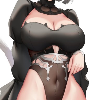 nier, nier: automata, yorha 2b, skai kun, 1girls, beauty mark, black socks, blindfold, breasts, cat ears, cat tail, cat thighighs, catgirl, female, highleg leotard