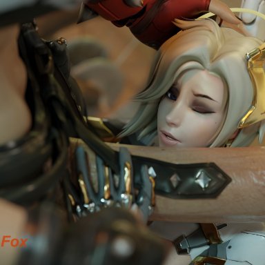 blizzard entertainment, overwatch, overwatch 2, junker queen, mercy, pervert99, 1futa, 1girls, big penis, faceless, faceless character, faceless futanari, futa on female, futanari, larger futanari