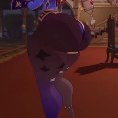 genshin impact, mona (genshin impact), dotolie3d, alternate ass size, big ass, big butt, huge ass, thick ass, thick thighs, wide hips, animated, game mod, video