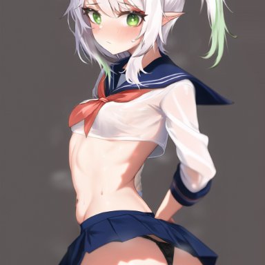 genshin impact, nahida (genshin impact), artist request, alternate costume, ass, blush, breasts, embarrassed, female, from behind, gradient hair, green eyes, green hair, huge ass, long hair