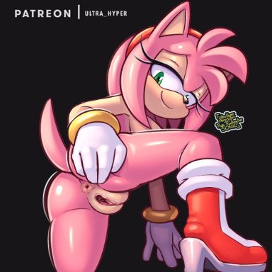 sega, sonic (series), sonic the hedgehog (series), amy rose, uhmsprs, ultra hyper, 1girls, anthro, anus, ass, boots only, female, female only, fur, furry