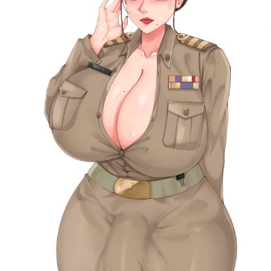 pondbs, 1futa, balls, big balls, breasts, bulge, cleavage, clothed, clothing, flaccid, futa only, futanari, gigantic breasts, glasses, huge breasts