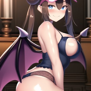 nintendo, pokemon, pokemon bw2, rosa (pokemon), nai diffusion, stable diffusion, 1girls, ass, blue eyes, breasts, brown hair, cleavage, female, hips, huge breasts