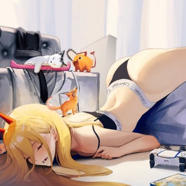 chainsaw man, horizon forbidden west, playstation, playstation 5, shounen jump, fox devil (chainsaw man), meowy (chainsaw man), pochita (chainsaw man), power (chainsaw man), rasipan, 1girls, ass, blonde hair, bubble butt, demon girl