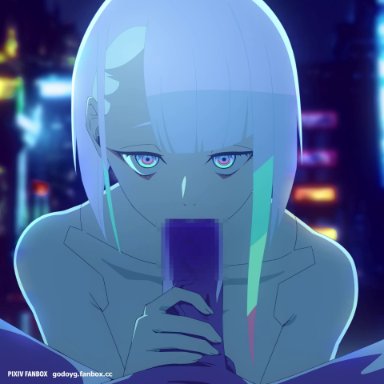 cyberpunk: edgerunners, cyberpunk 2077, lucyna kushinada, godoyg, big penis, blowjob, fellatio, female, female focus, looking at viewer, male, nude, nude female, oral, penis