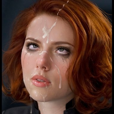 marvel cinematic universe, black widow (marvel), scarlett johansson, ahegao, cum drip, cum on face, light-skinned female, light skin, pale, pale-skinned female, pale skin, white skin, celebrity, real person