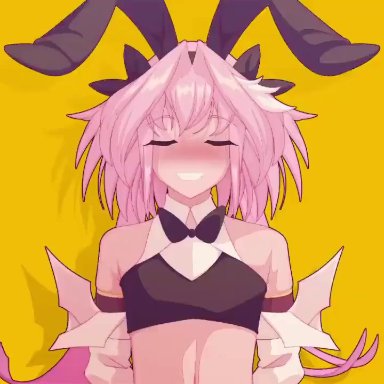 darling in the franxx, fate/grand order, fate (series), me!me!me!, astolfo (fate), astolfo (saber) (fate), theobrobine, 1boy, 2 phut hon (song), arms behind head, arms up, audible music, audible speech, black bow, black bowtie